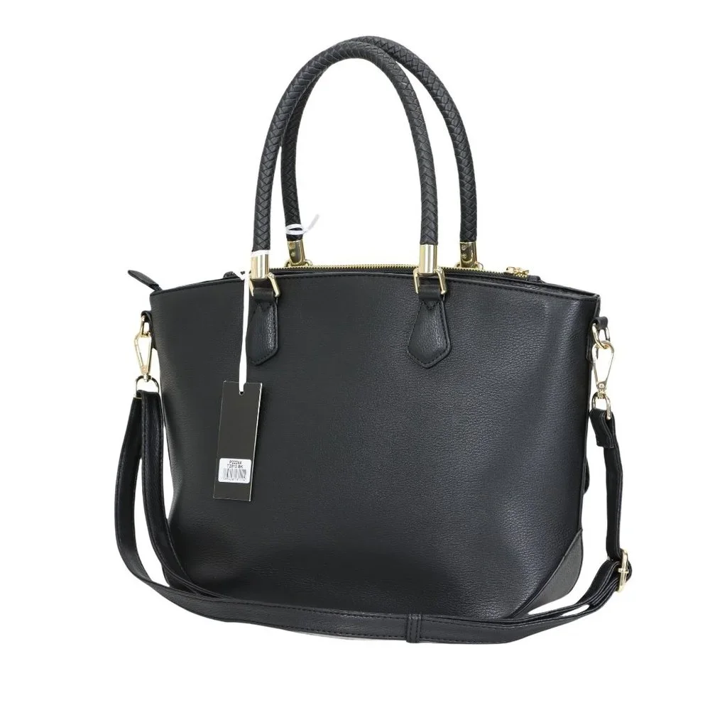 Black Faux Leather Purse and Coin Purse 2 in 1 Set Tote Cross Body Shoulder Bag - Picture 3 of 12